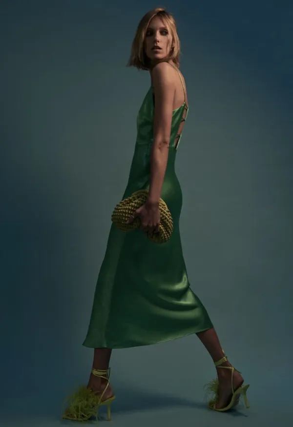 ZARA Dress emerald green Slip Midi Satin Effect Maxi Wedding Party - Image 8