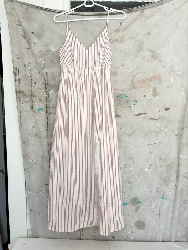 Quince 100% Organic Cotton Sleeveless Maxi Dress, Terracotta Stripe - Image 2