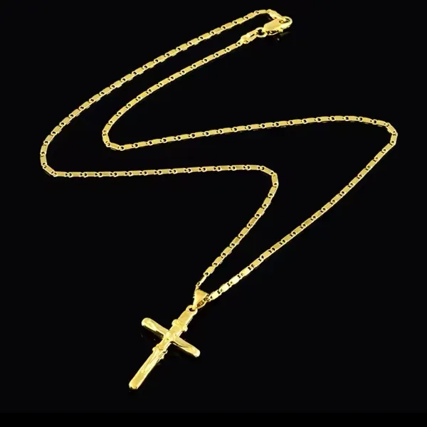 NEW 24k Yellow Gold Vermeil Crucifix Cross Pendant Necklace,‎ 16-18” - Image 7