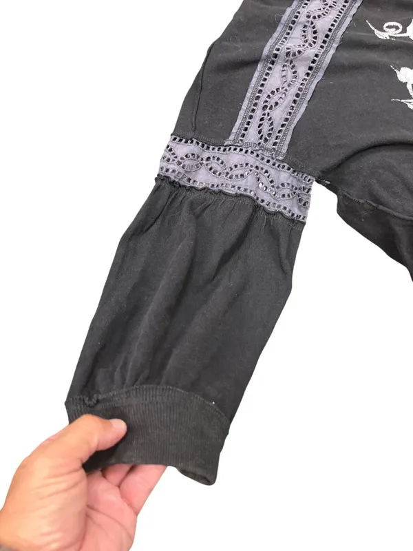 Free People womens Black Embroidered polyester Button-Up Blouse sz L SKU 10-742 - Image 2