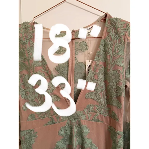 For Love & Lemons Dress Womens Large Nude Green Floral Embroidered‎ Mini $298 - Image 8