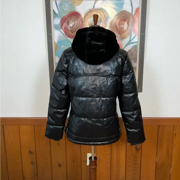 Super Cool How Dare U Faux Leather Parka! Size L - Image 5