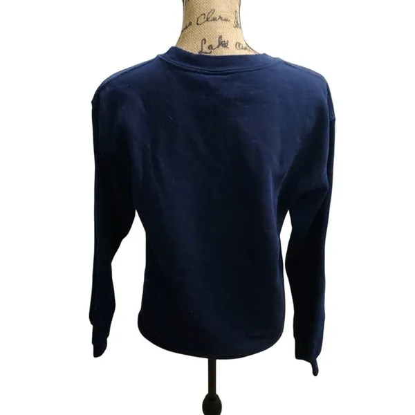Gildan Fine‎ Line Graphic Crewneck Sweatshirt Navy Blue Pink Retro Art Small - Image 2