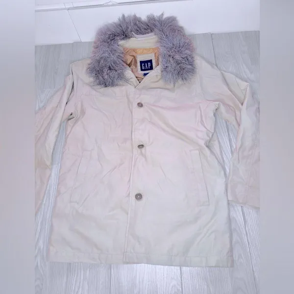 GAP VINTAGE 90’s Women’s Beige Puff Winter Jacket with Detachable Collar - Image 3