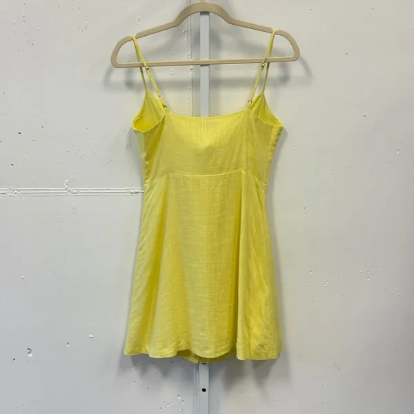 Lush Yellow Linen Blend Tie Front Button Down Mini Dress LD42793-CI Womens Small - Image 2