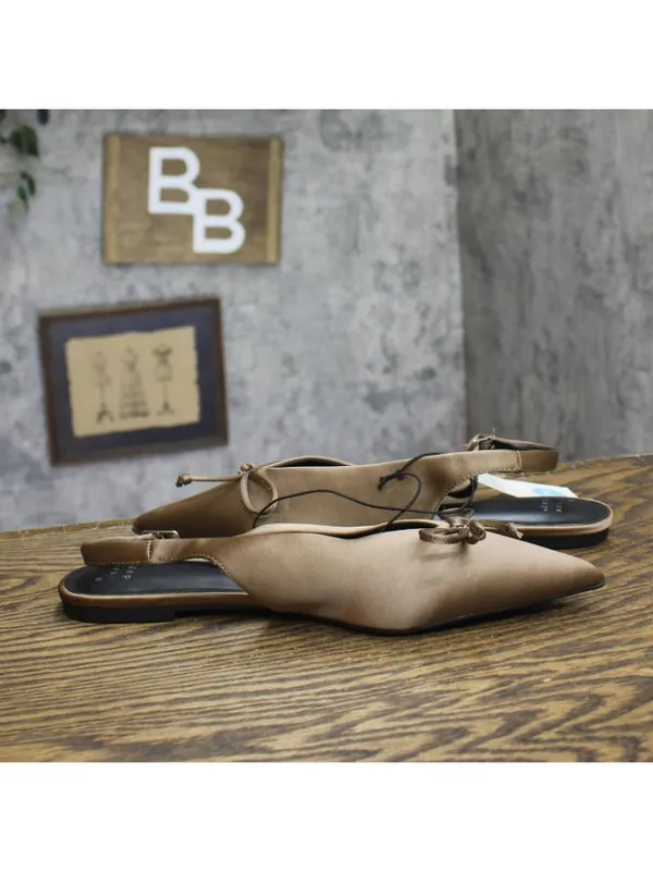 A New Day Womens Camille Satin Slingback Bow Flats 94648293 Brown 7.5M - Image 6