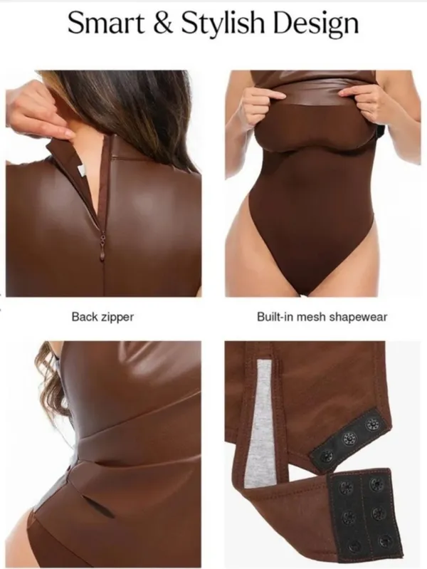 NWT Popilush Faux Leather Sleeveless Mock Neck Thong Bodysuit Top Tank Shirt New - Image 4