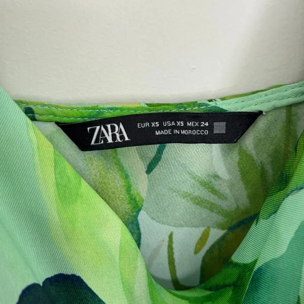 Zara Green Tropical Palm Leaf Satin Long Maxi Slip Dress Size XS - Image 8
