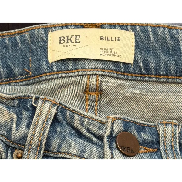 BKE Billie Slim Fit High Rise Horseshoe Barrel Jeans Light Wash Distressed 22x28 - Image 3