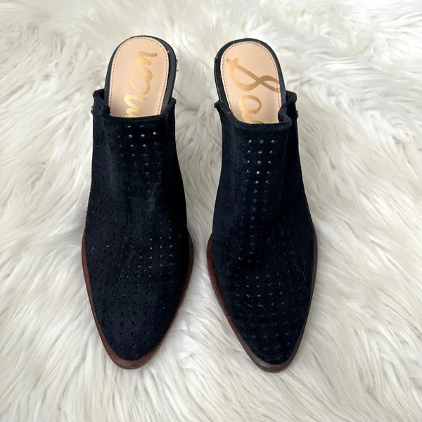 Sam Edelman Bates Perforated Suede Mules Sz 8 - Image 2