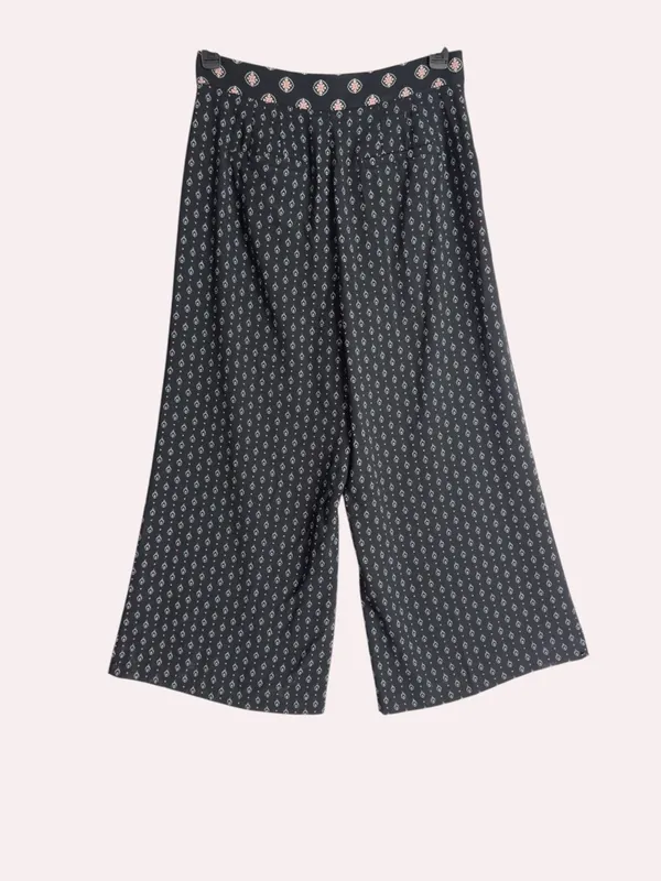 LOFT Wide Leg Cropped Pants Sz 6 Black Floral Print High Rise Lightweight - Image 3