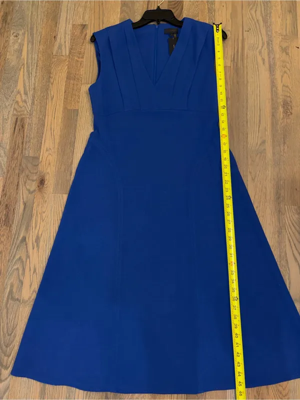 Donna Karan Royal Blue V-Neck Pleated Sleeveless Midi Dress Size 10 NWT - Image 4