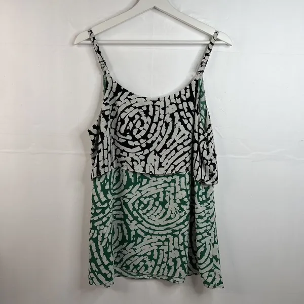 CAbi 5732 M Blouse Hobnob Cami‎ Sleeveless Tiered Tank Top Green Black Women's - Image 10