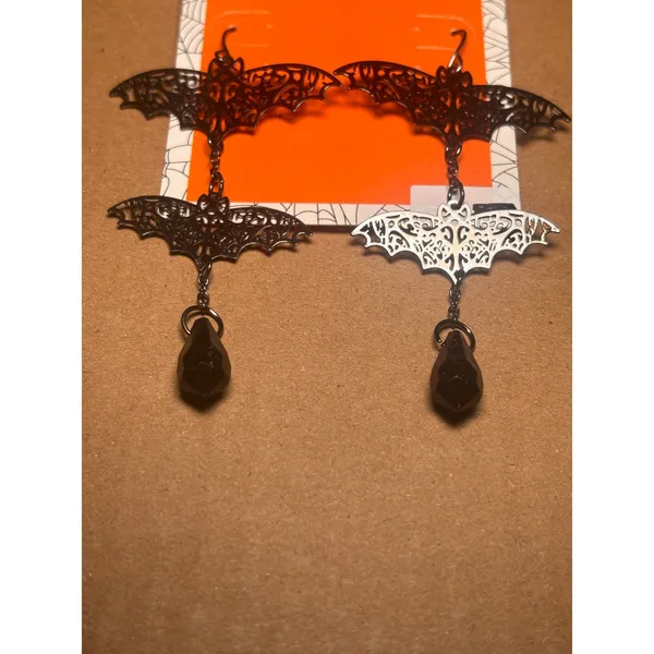Gothic Bat‎ Drop Earrings Black Halloween Costume Jewelry - Image 3