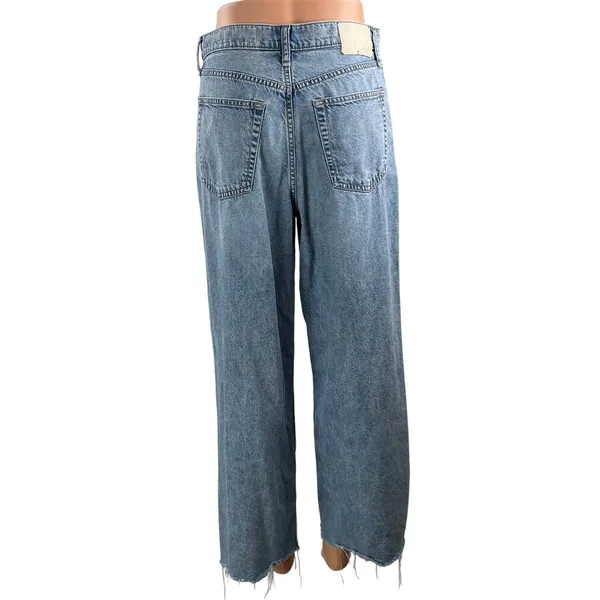 Rag & Bone Womens Blue High Rise Cropped Frayed Wide Leg Denim Jeans Pants Sz 26 - Image 3