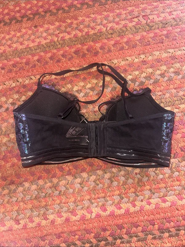 VICTORIAS SECRET Black Lace Balconette Bra Iridescent Floral Detail - Image 4