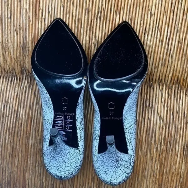 H&M Leather White & Black Crackled Stilettos 6.5‎ - Image 5