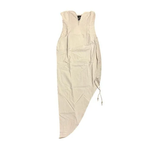 PLT NWT Small Sand Neutral Plunge Asymmetrical Midi Dress Summer Chic Vacation - Image 6