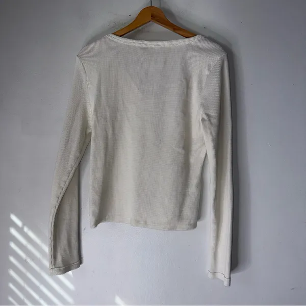 Pilcro V‎ Neck Thermal Henley Long Sleeve Top Off White Large - Image 2