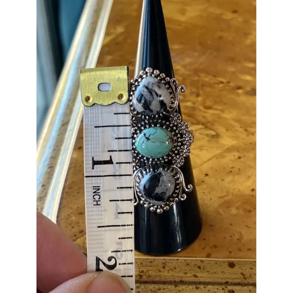 White Buffalo Turquoise Nevada Turquoise Sterling Silver Heart Ring Size 7 - Image 6