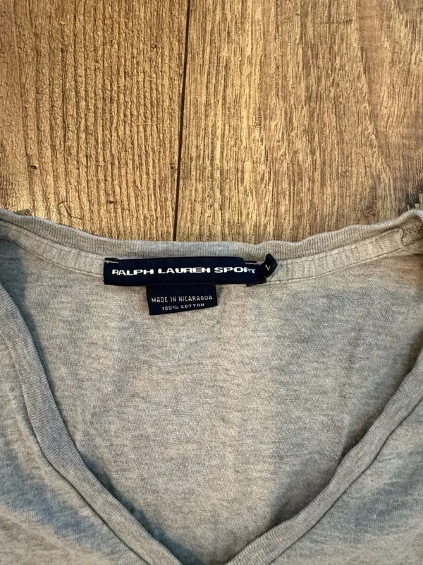 Ralph Lauren Sport Gray Long Sleeve V-Neck T-Shirt with White Pony Logo - Image 3