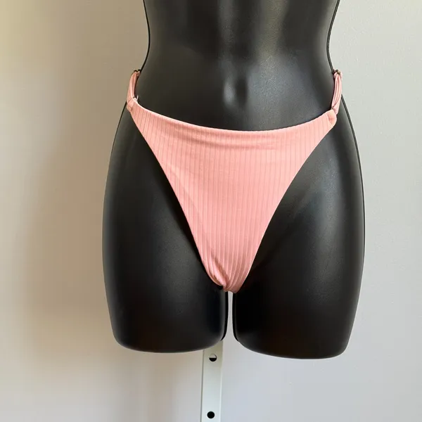 Ribbed Dainty‎ Beachy Pink Triangle Bikini Set Small Summer Swimwear - Image 3