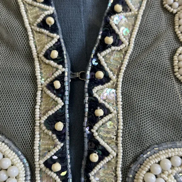 Ella Singh Vest Womens Large Beaded Sequins Silk Festival Boho Blue Cream Heavy - Image 8