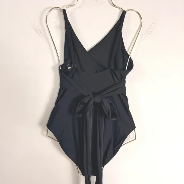 Aerie Womens Wrap Front Cutout One Piece Swimsuit Black Full Coverage Size L NEW - Image 2