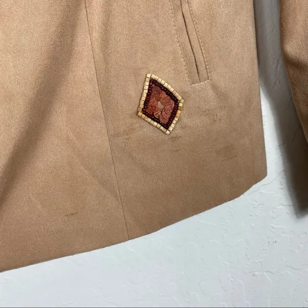Vintage Tan Suede Beaded Western Zip Up Jacket Tan Size 6 - Image 6