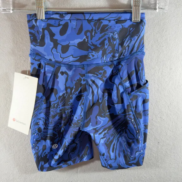 463| NWT Lululemon Fast and Free 6" Pocket Shorts Blue Marble Print Size‎ 0 - Image 4
