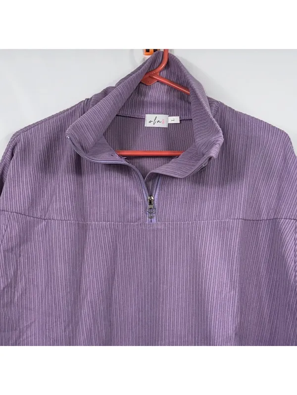 Boutique Purple Corded Quarter Zip Pullover Large NWOT - Image 2