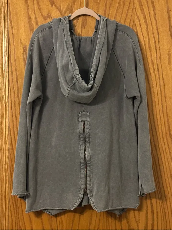 We The Free Women's Gray Lace-Up Hooded Pullover Hoodie - Size L - Image 3