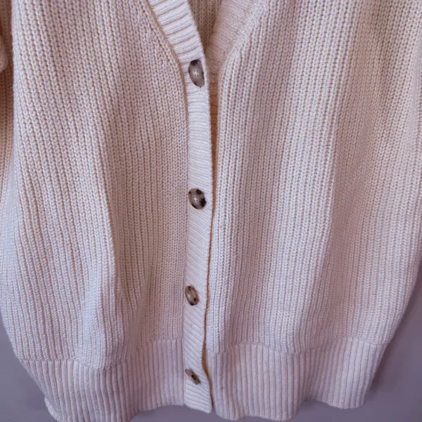 FAHERTY Cream Knit Cotten Cardigan‎ Sweater Women XL V-Neck Button Front Minimal - Image 3