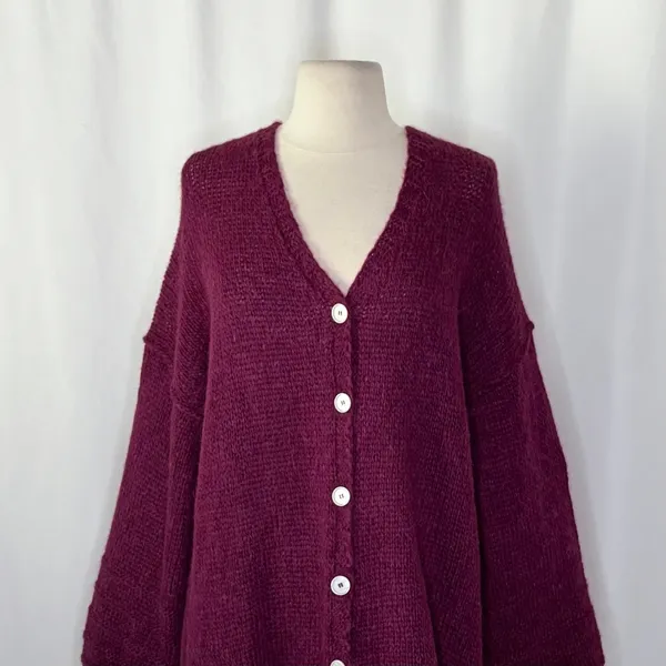 NWT!! FREE PEOPLE Marina SoftSpun Cardi Cardigan Sweater Purple Wine Alpaca S - Image 3