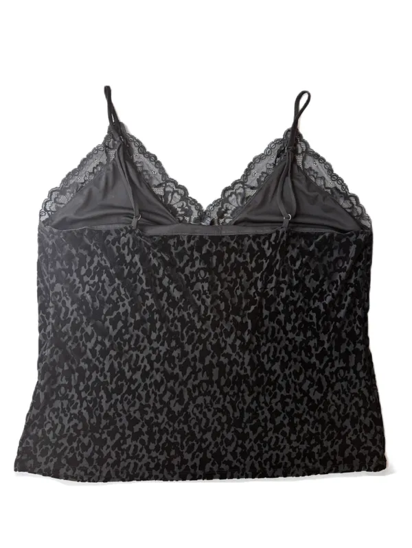 White House Black Market WHBM Black Velvet Leopard Print Lace Cami‎ Top Size XL - Image 9