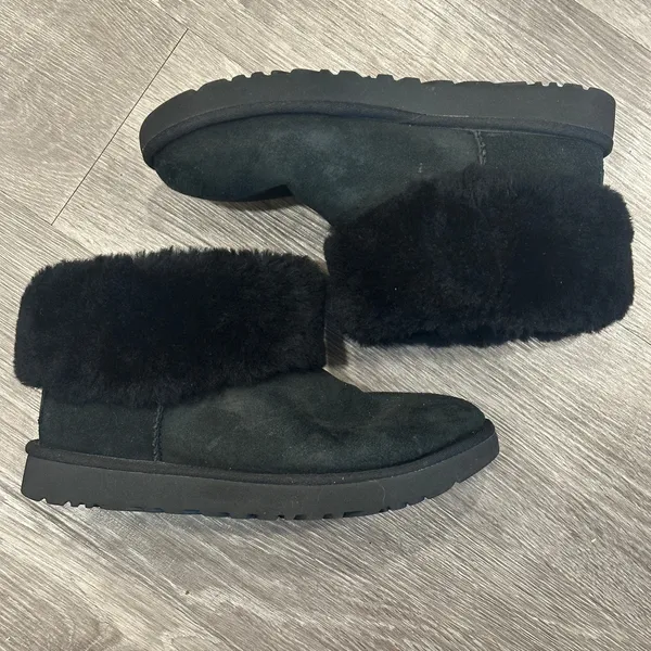 Ugg Black Classic Mini Fluff Shearling Sheepsksin Cuff Boot Sz 8 Cozycore Lounge - Image 7