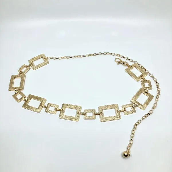 Y2K Geometric Gold Textured Square Link Chain Belt, Up to 44 Inches, X7GA1140 - Image 7
