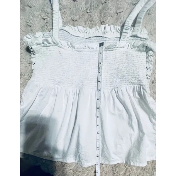 Old‎ Navy Womens White Smocked Babydoll Camisole Top Blue Embroidery Small - Image 9