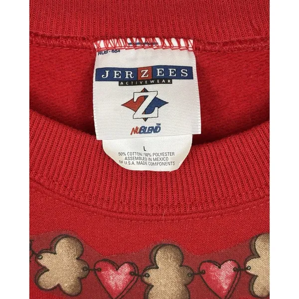 Women's Red Jerzees Gingerbread Man Crewneck Sweatshirt Size L - Image 4