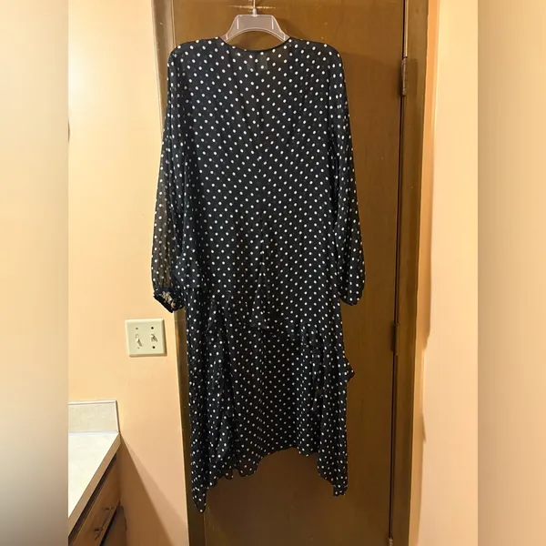 Anthropologie Maeve Sirena Polka Dot Ruffled Tunic Midi Dress in Black & White - Image 8