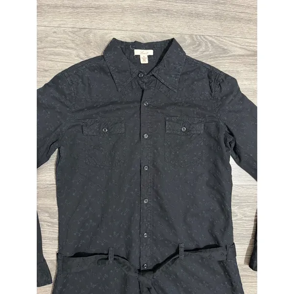 Levis Shirt Dress M Black Eyelet Embroidered Western Tunic‎ Tie Belt Cottagecore - Image 13