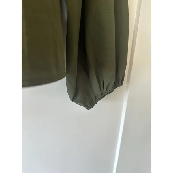 SHEIN olive green blouse draped square neckline bishop sleeves Peasant Top XL/12 - Image 8