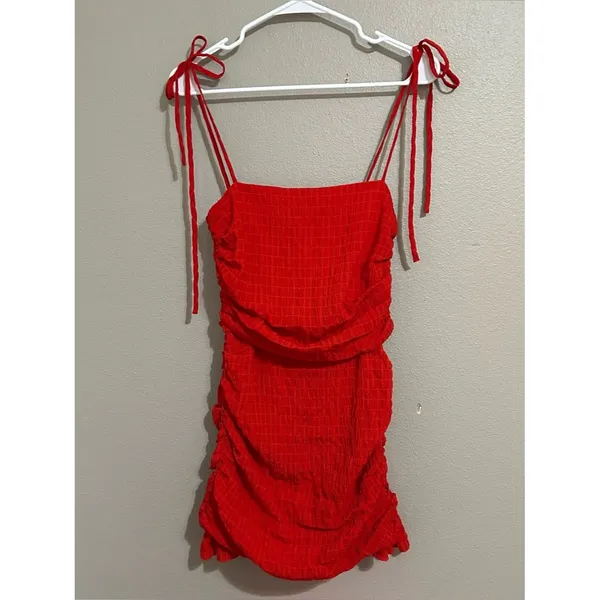 Lovers + Friends Amy Cherry Red Textured Ruched Mini Dress Women’s Size XS - Image 4