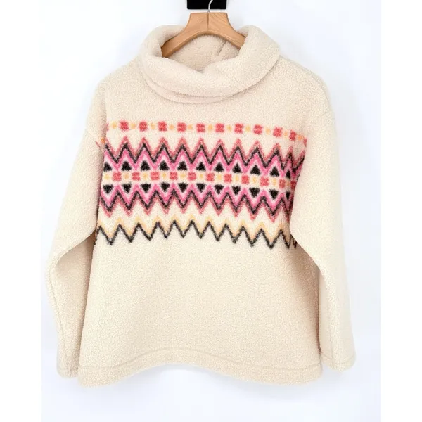 LOFT Fair Isle Mock Neck Sherpa S Top Pullover Turtleneck Sweater Teddy‎ NWT - Image 3