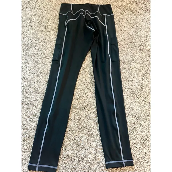 Frayed Jeans Womens Black Cargo Leggings Contrast Stitch Pockets Medium - Image 4