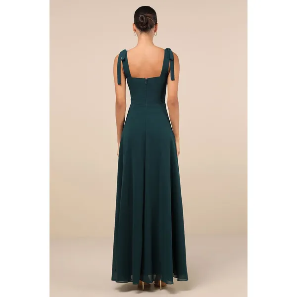 NWT Lulus Love Me Forever Emerald Green Square Neck Maxi Dress Holiday Banquet L - Image 3