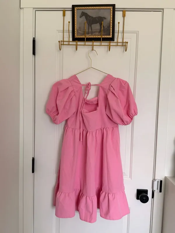Cute Babydoll Cottagecore Pink Summer Dress Puff Sleeve Mini - Image 2