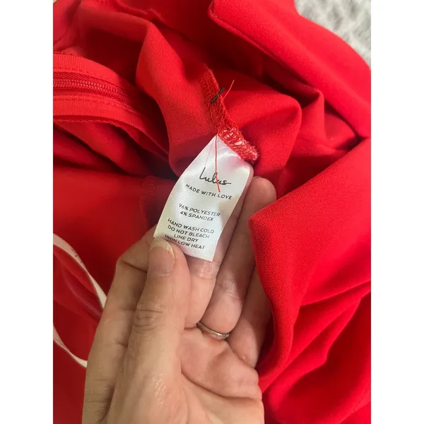Lulu’s Red Strapless Wide‎ Leg Jumpsuit XS Classic Minimalist Chic Wedding Guest - Image 8