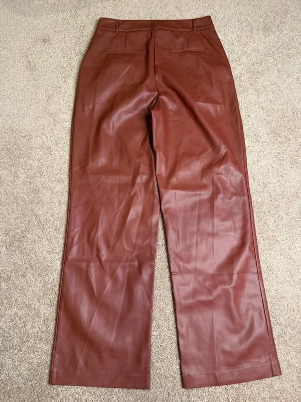 House‎ of Harlow 1960 Brown Red Faux Leather Wide Leg Pants Size 8 - Image 3
