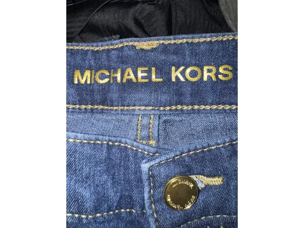 Michael Kors Dark Blue Denim Flared Jeans with Gold Buttons - Image 5